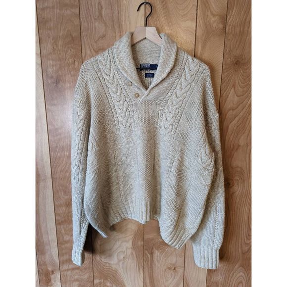 Polo Ralph Lauren Other - Polo by Ralph Lauren Sweater Vintage Hand Knit Wool Linen Blend Pullover Tan XL